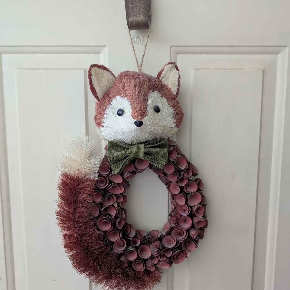 Autumn Fox Wreath with Bow Tie